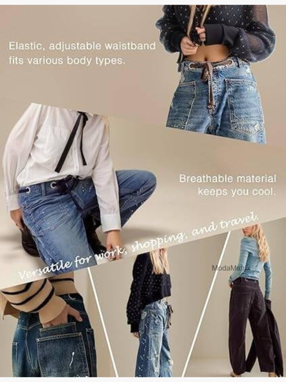 Mid-Low Rise Barrel Jeans with Drawstring Elastic Waist - Picture 6 of 7
